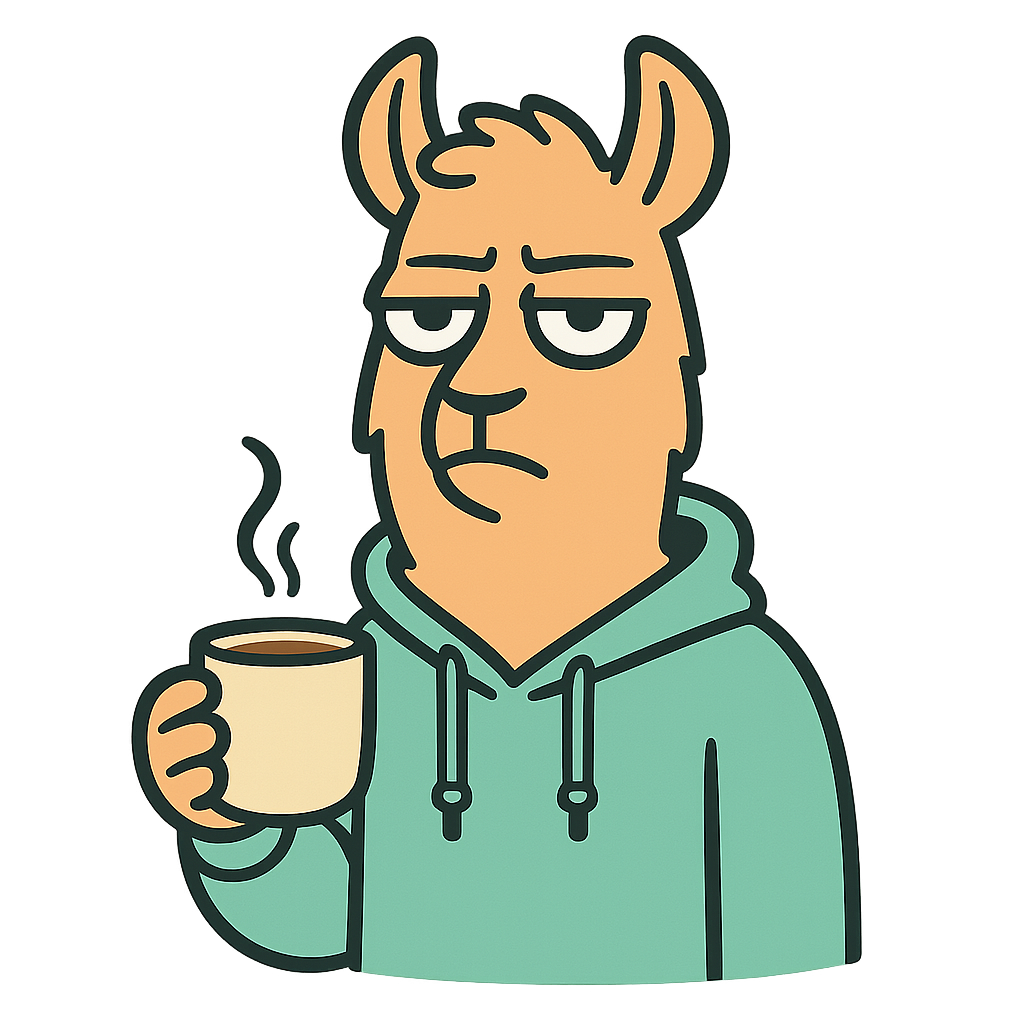 lama w miętowej bluzie trzymająca kubek z kawą